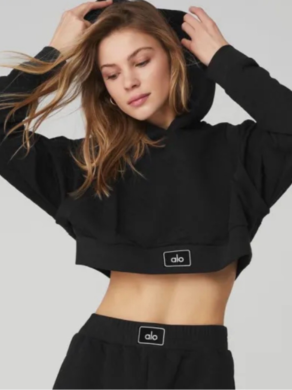 ALO Yoga Black Cropped Hoodie